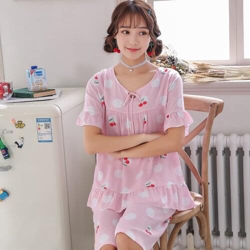 2020Spring and Summer New Womens Pajamas Short-sleeved Round Neck Pullover Home Service Sleep Tops Pijamas Women Sleepwear