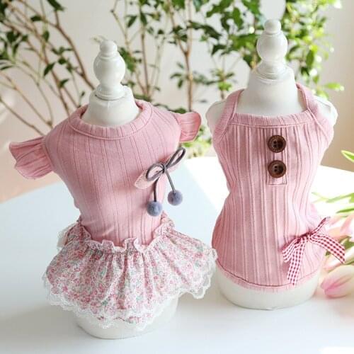 Dog Dress Milkshake Powder Girl Pet Skirt Cat Shirt Cute Pink Vest Summer Breathable Cat Clothes for Small Medium and large Dogs