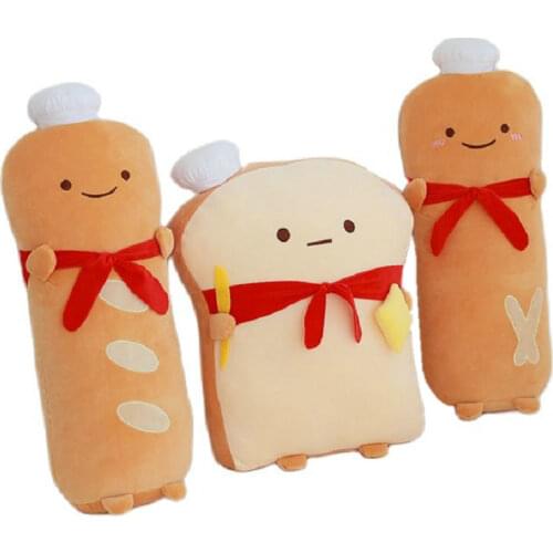 Cute Mr. Chef Frech Baguette Plush Rectangle Throw Pillow Stuffed Cartoon Food Toy Lady Toast Bread Hug Pillow Bed Decor Cushion