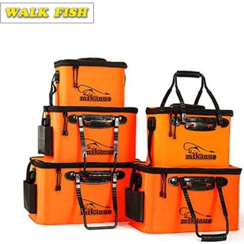 Walk Fish 1PC Portable Zipper Fishing Bucket Outdoor Folding EVA Fishing Bag live fish bucket 5 Sizes Camping Hiking Fishing Bag