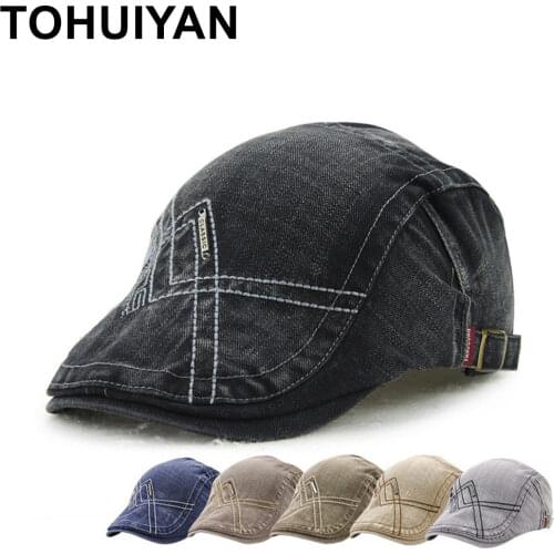 TOHUIYAN Gentleman Vintage Cotton Newsboy Cap Duckbill Visor Driving Peaked Hat Men Casual Travel Beret Caps Boina Gorras Planas