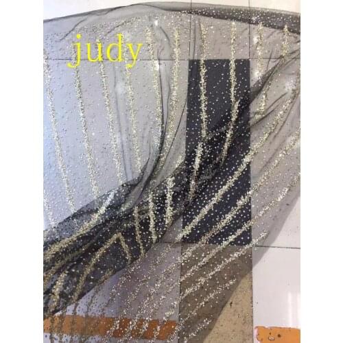 Stock 5yards/bag HL332# Black mesh light gold thread flash powder fabric, suitable for wedding fashion stage Free shipping
