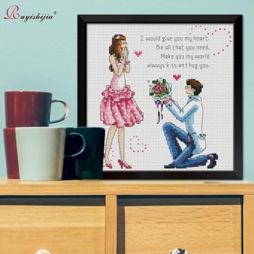RUYISHIJIA Embroidery,Paintings,Needlework,Cross stitch kits,Couple, confession, proposal,DIY Cross-stitch,thread embroidery
