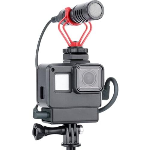 Protective Case Housing Shell for GoPro Hero 7/6/5 Cage Frame Cold Video Shooting Vlog Hot-shoe Case for Microphone LED Light