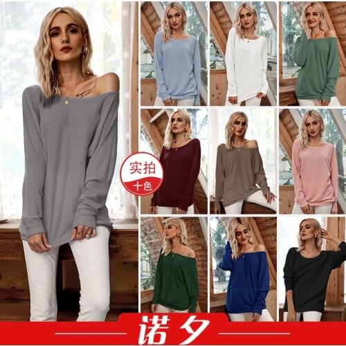 T-shirts Women Femme Tshirts 2021 Winters Sexy off-the-shoulder Bat Sleeve Screw Thread T-shirt Top Dropshipping LX1319