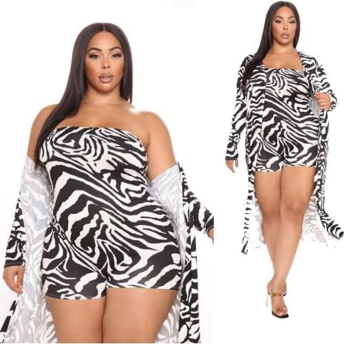 Plus Size 5XL Sleeveless Shorts Set Fall Zebra Printing Two Piece Suit for Women Long Cloak Short Jumpsuit Pants Sets Outfits