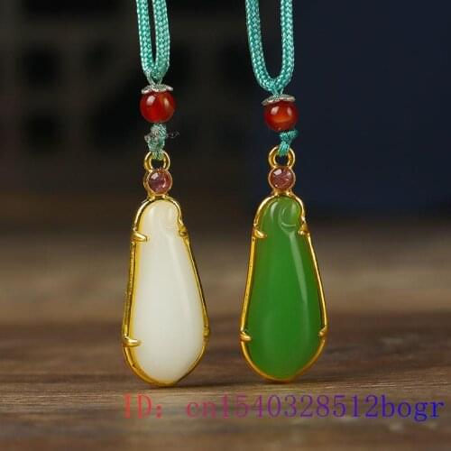 Jade Zucchini Pendant Natural Necklace Chinese 925 Silver Chalcedony Gemstone Women Jewelry Crystal Amulet Fashion Zircon Charm