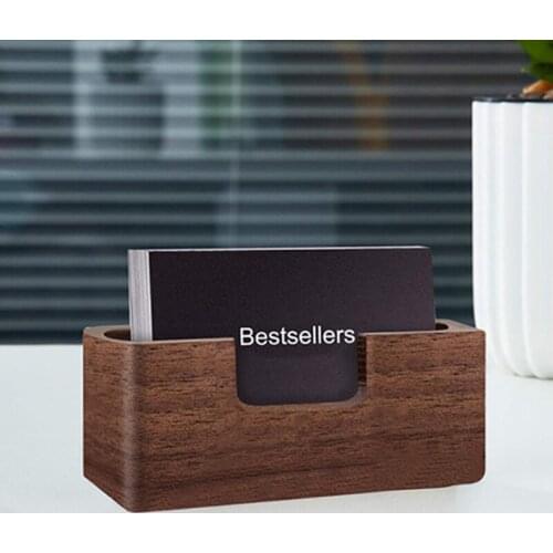 1Pc Solid Wooden Business Card Holder Cardcase Office Desktop Anti-skid Storage Case