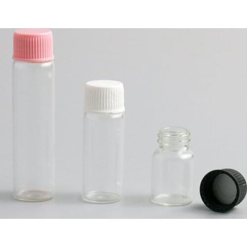100 x 2ml 4ml 6ml Travel Mini Clear Glass Essential Oil Bottle With Plastic cap for Cosmetic Using 2cc 6cc 4cc Sample Vials