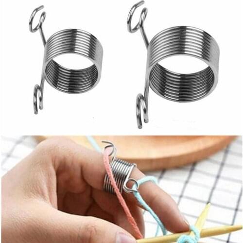 2 PCS Ring Type Knitting Tools Finger Wear Thimble Yarn Spring Guides Stainless Steel Needle Thimble Sewing Accessories 5BB5705