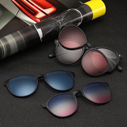 6pcs/set Magnetic Round Polarized Sunglasses Men and Women Driving Spectacle TR90 Anti-blue Light Night Vision Glasses CT2231