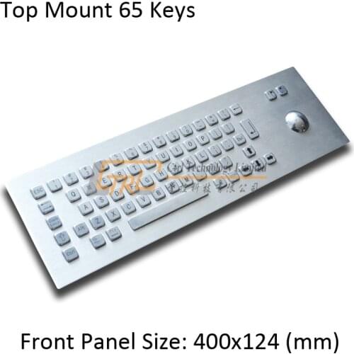64 keys Top Panel Mount stainless keyboard with mechanical trackball, metallic industrial keyboard, standard kiosk keyboard