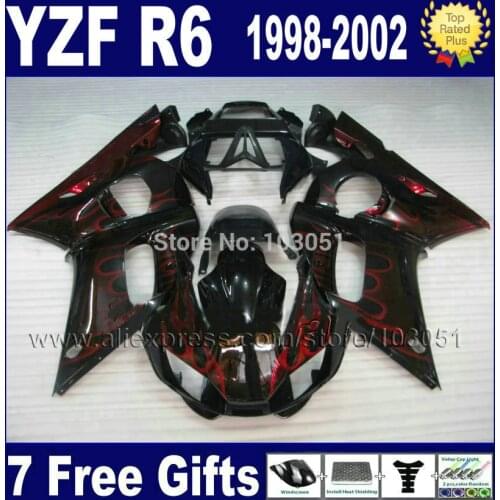 7 gifts fairings kit for YAMAHA R6 1998 1999 2000 2001 2002 red little flame YZF R6 98 99 00 01 02 bodywork Fairings