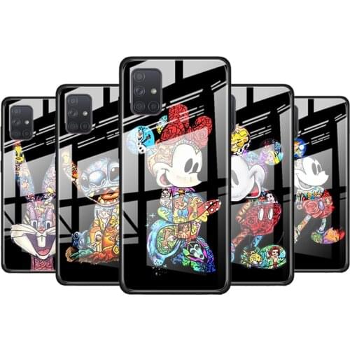 Mickey Tattoo Cartoon for Samsung Galaxy S21 Ultra A71 A51 4G 5G A91 A81 A41 A31 A21 A11 A01 Tempered Glass Phone Case