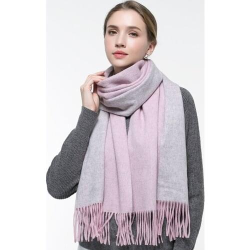 New Reversible 100% Pure Wool Scarves Women Warm Echarpe Wraps Ladies Gray Pink Cashmere Foulard Femme Winter Fine Wool Scarves