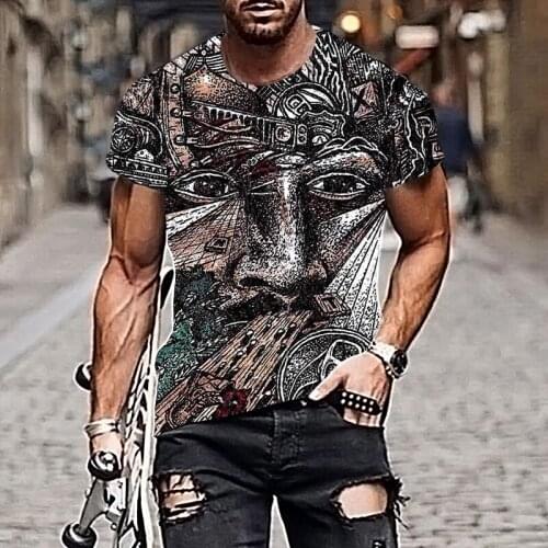 Trend Short Sleeve Breathable Statue Pattern Weird 3d Digital Printing Casual Style Fashion Trend Statue Men Statue T-shirt