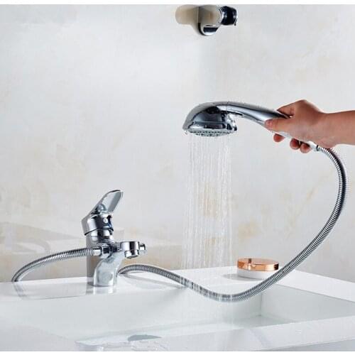 Chrome Brass Shower Set Hot and Cold Mixer Single Handle Basin Faucet With Shower Deck Mounted Bathtub Faucet Shower Set