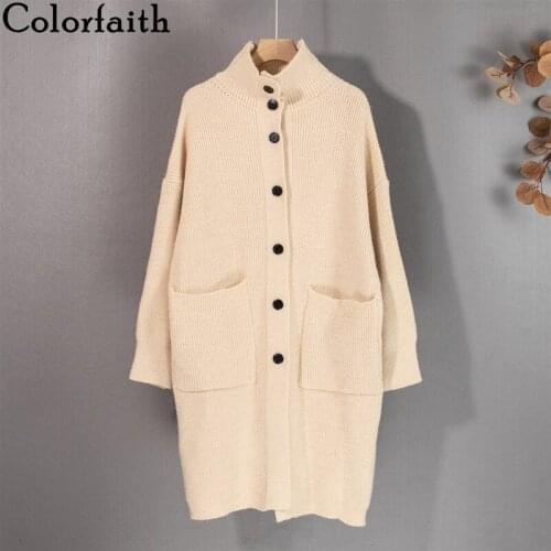 Colorfaith New 2021 Womens Autumn Winter Sweaters Elegant Oversized Long Cardigans Fashionable Vintage Lady knitwears SWC3087JX
