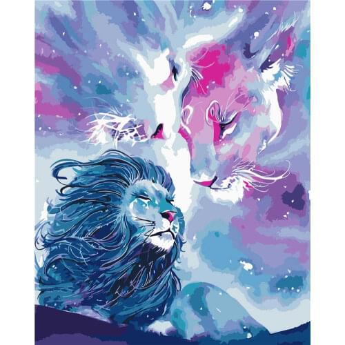 The latest digital oil painting, lion and tiger impression style, made in China, brushes and paints can be customized 40*50cm