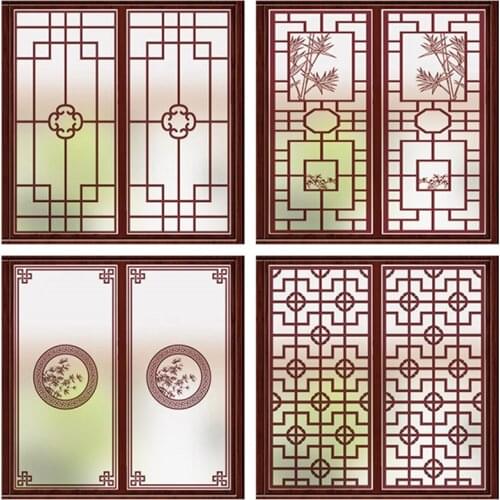 Chinese Retro Checkered Static Glass Film Bathroom Balcony Window Sticker Translucent Frosted Filme De Janela Decorativa