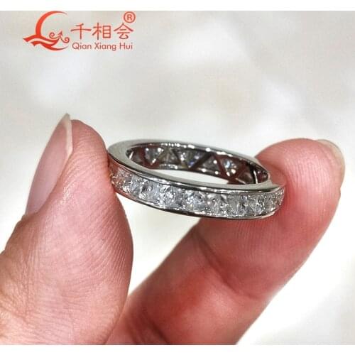 White moissanite 925 Sterling Silver Ring with 2.5mm square shape Tension setting Eternity Band Jewelry Rings Engagement