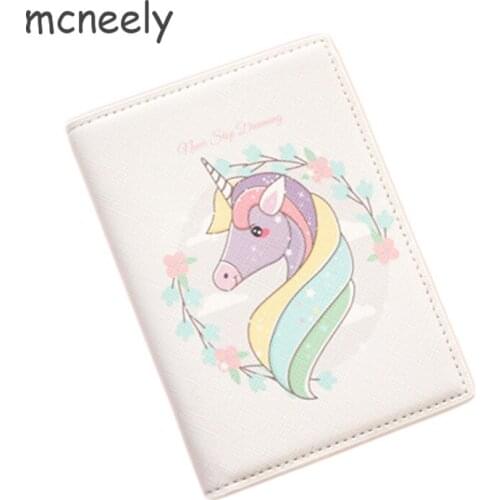 Mcneely White Color Unicorn PU Passport Holder ID Credit Card Ticket Travel Passport Cover Folder Bag Protective Holder 10*14CM