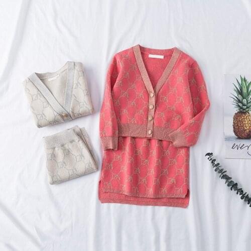 Melario Fashion Girls Clothes Set Winter Sweater Knit Cardigan Knitted Skirt Outfits Kids Clothes Set Matching Family Outfits