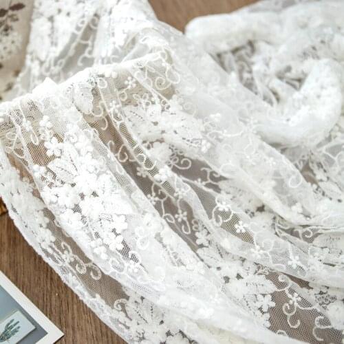 Soft Mesh Fabric 3D Embroidery Beige Lace fabric For clothing accessories hand-made cloth