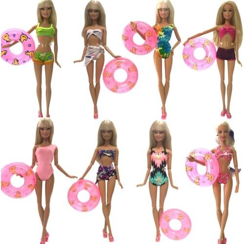NK Doll Swimwear Beach Bathing Clothes Swimsuit+Slippers+ Swimming Buoy Lifebelt Ring For Barbie Doll Accessories Girl' Gift JJ