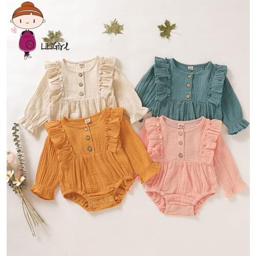 New Fall Newborn Toddler Baby Girls Clothes Solid Ruffle Long Sleeve Romper Infant Soft Cotton Jumpsuit Outfit Clothing