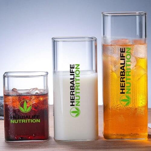 New Arrival Creative ins 400ml Herbalife Nutrition Heat Resistant Can Glass Water Ice Coffee Coke Milk Juice Square Mouth Cup