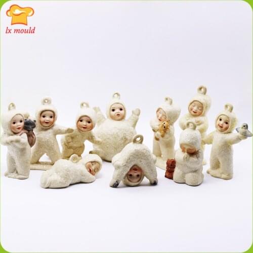 New Snow Doll Silicone Mold Snowman Chocolate Flexible Polymer Clay Cake Candle Christmas Cartoon Mini Doll Silicone Mould