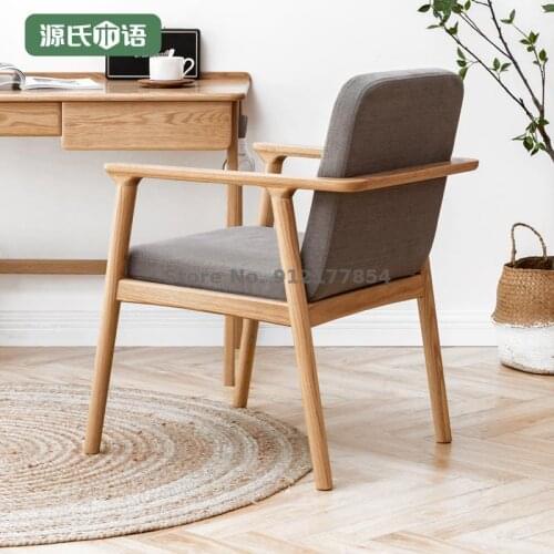 Pure Solid Wood Dining Chair Simple Modern Oak Chair Small Apartment Lounge Chair Nordic Study Armchair