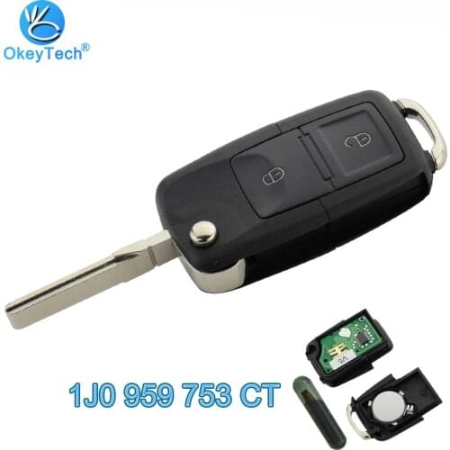 OkeyTech 2 Button Flip Fold 433Mhz ID48 Chip Uncut Blade Remote Key For VW Bora Passat Polo Golf MK4 Bora Octavia 1J0959753CT