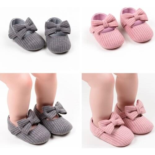 2020 Newborn Baby Girls Shoes Indoor Canvas First Walkers with Bow Baby Princess Baby Shoes Soft Soled Non-slip Crib Shoes