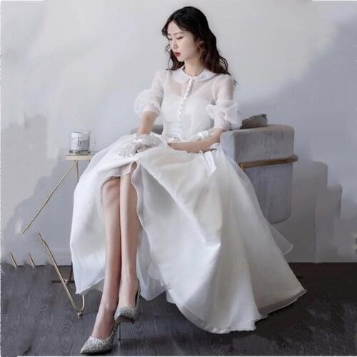 New Sweet Wedding Dress Short Sleeves Organza Korean Style vestidos de novia 2021 A line Wedding WomenS Dress Party Formal