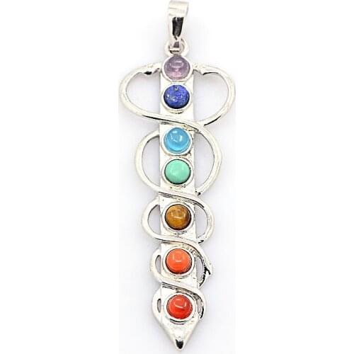 10pcs Natural Stone Chakras Pendants Semi-precious for jewelry making with Alloy Findings