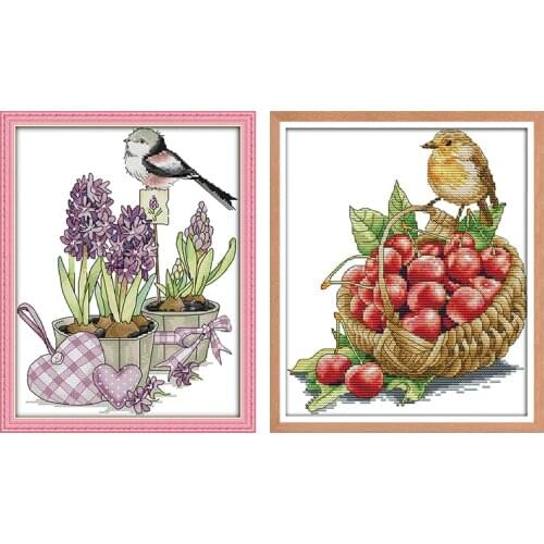 Bird and Cherries Cross Stitch Patterns 14CT 11CT Counted Printed on Canvas DIY Handmade Embroidery Needlework Sets Home Decor