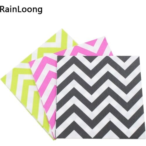 [RainLoong] Red Wave Chevron Paper Napkin For Children Tissue Printed Napkins Supply 25cm*25cm 5packs (20pcs/pack)