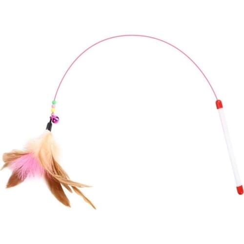 Fun Cat Feather Dangler Bell Wand Teaser Rod Play Feather Wire Toy Feather Dangler Bell Wand Teaser Rod Play Pet Game Toys