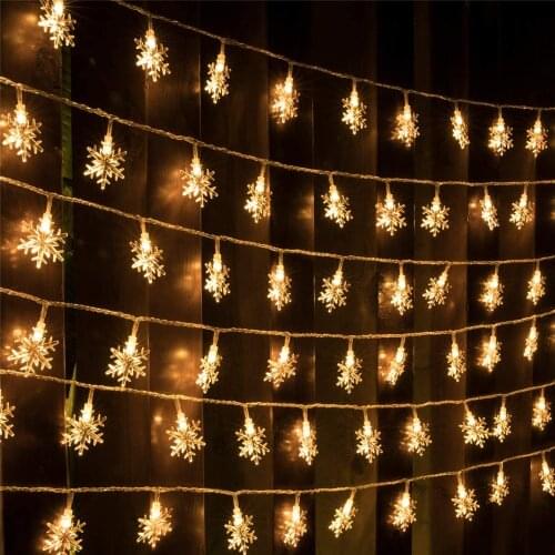 LED Snow Fairy Garland Snowflake String Lights Decoration for Christmas tree New Year Room Valentines day 10M EU Plug Operated
