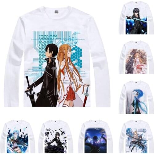 Anime Shirt Sword Art Online Men Anime T-Shirts Kirito Asuna Cosplay Costume Japanese Kawaii Tee Women Long Sleeve Shirts