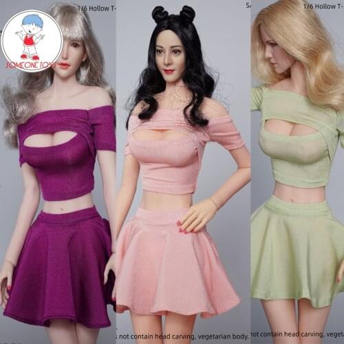 1:6 Female Fashion red One shoulder shirt white pleated Skirt clothes Set for 12 inch TBL PH action soldier figure jiaou dolls