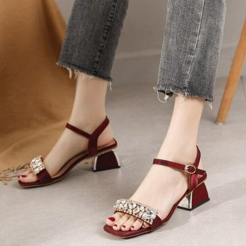 Brand Classic Microfiber Fashion Sandals Women 2021 Summer New Style Open Toe Sexy Thick Heels Dress Shoes Banquet Womens Shoes