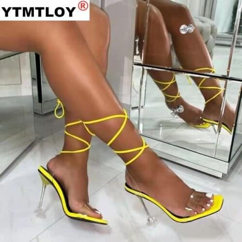 Summer PVC Transparent Ankle Cross Strap High Heels Shoes Women Sandals Peep Toe Sexy Party Female Ladies Shoes Woman Sandalias