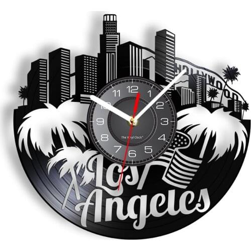 Los Angeles Architecture Landmarks Modern Design Wall Clock LA City Skyline Office Retro Vinyl Record Timepieces California Gift