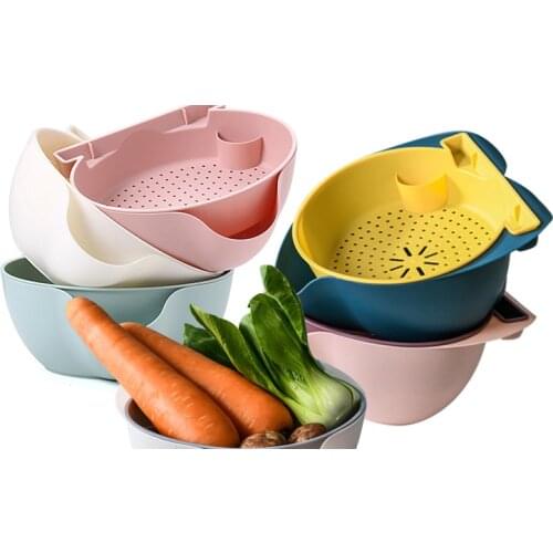 Solid color Drainable fruit dish Kitchen double-layer washing basket Drain basket Household plastic fruit plate Fruit basket