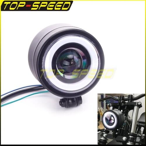 Custom Retro LED Halo Ring Headlight Vintage Cafe Racer Head Lamp Lighting for Harley Chopper Scrambler Bobber XS CB CL