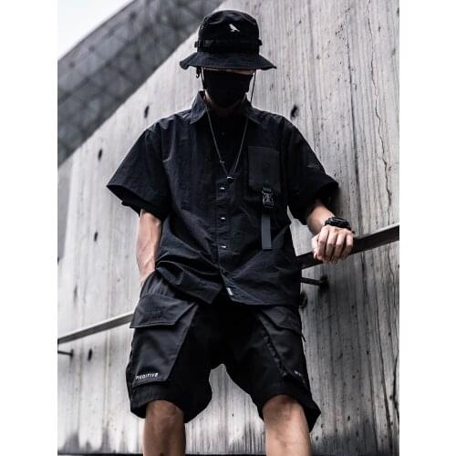 Tactical shirt with pocket techwear streetwear streetgoth aestethic harajuku darkwear