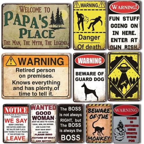 Vintage Metal Notice Board Sign Retro Beware Sticker Tin Sign Yard & Garden Decoration Plaque Warning Wall Sticker Metal Plate
